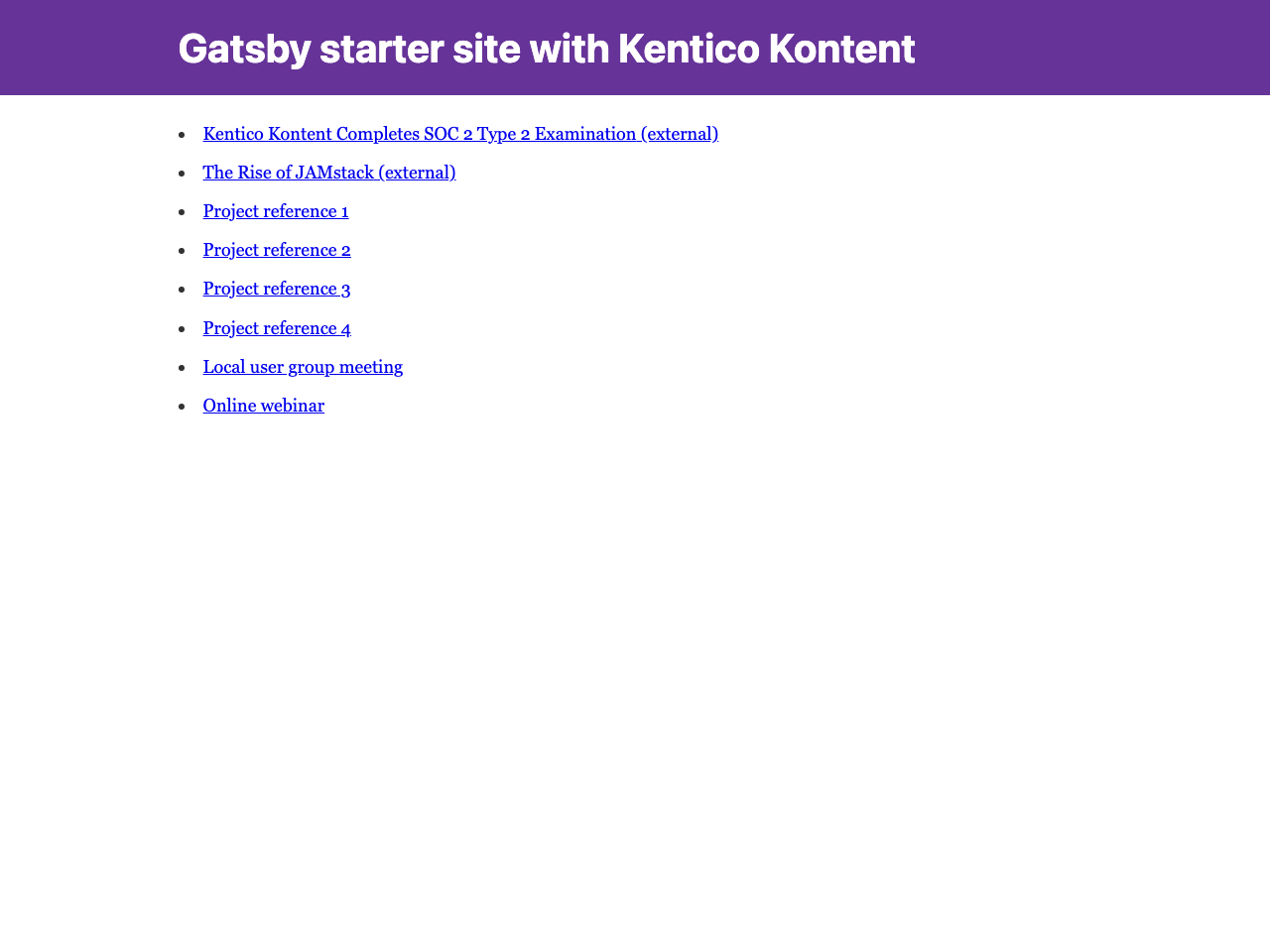 Gatsby Starter Kentico Kontent screenshot